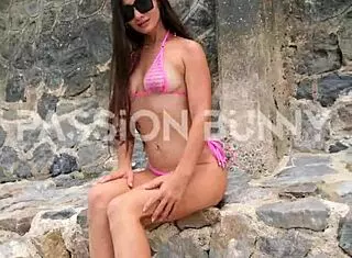 Public Bikini Flashing by Sexy Hottie 😍 Cute Petite Brunette Babe