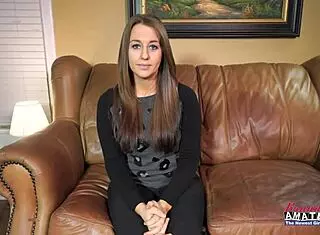 Autumn, the petite busty brunette, finger fucks her pussy and deepthroats a cock in POV