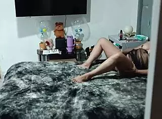 hidden in the closet spying on my mexican neighbor, she catches me, sees my big cock, and invites me to fuck her standing up