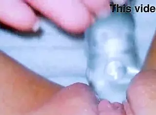 Curious coed cums huge squirt on glasstoy