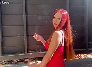 Artemisia love, big tits milf, smokes outdoors in sexy session