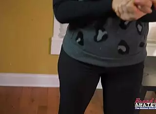 Autumn, the petite busty brunette, finger fucks her pussy and deepthroats a cock in POV