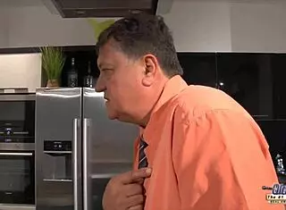 sexy young redhead swallows old man's cum