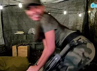 horny soldier feels intense orgasm while fingering wet pussy on stream