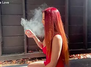 Artemisia love, big tits milf, smokes outdoors in sexy session