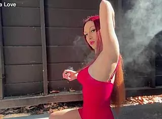 Artemisia love, big tits milf, smokes outdoors in sexy session