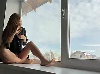 public squirt seducing a neighbor outdoors