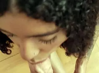 Brazilian amateur in bikini and heels gives POV blowjob.