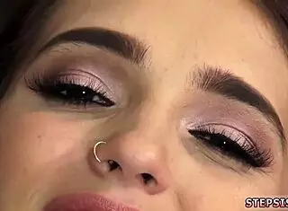 Real teen squirts during hardcore fuck and sucks stepbro's banana.