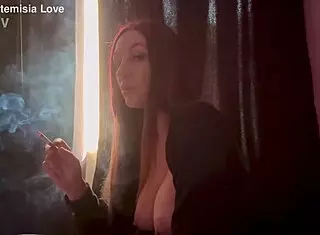 artemisia love, italian milf, smoking cigarette solo with big tits