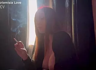 artemisia love, italian milf, smoking cigarette solo with big tits