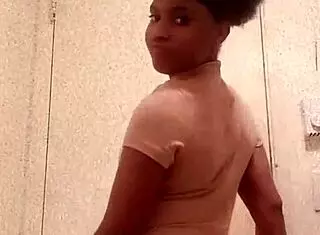 Ebony Girl Reveals Chocolate Ass In Bathroom Setting