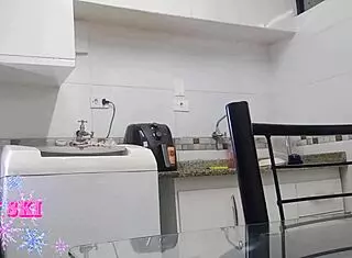 Maid rubs pussy on washing machine!