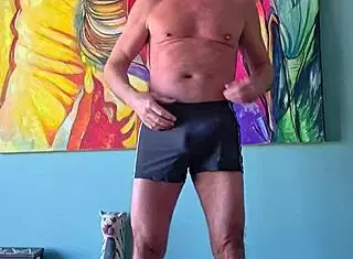 muscle shorts grab cock and cum