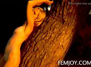 German busty blonde teen Corinna shines nude at sunset outdoors.