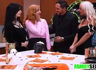 step family gets wild with dildo play at halloween group sex bash