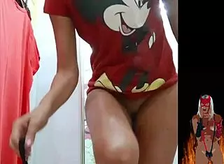 Blonde milf tries on lingerie in changing room