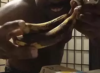 Cooking with banana in kitchen after dark