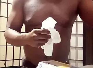 Cooking with banana in kitchen after dark