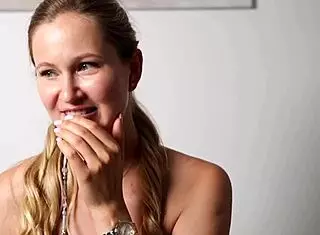 cute beauty gently inserts fingers in intimate areas