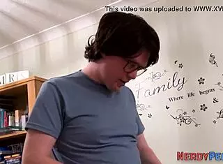 Hey, newbie slut giving head to a nerd!