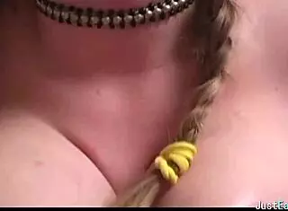 Pigtailed Brunette Plays With Big Tits