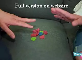 Petite blonde deepthroats big cock roughly.