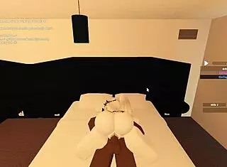 In roblox porn, whore rides monster cock for creampie