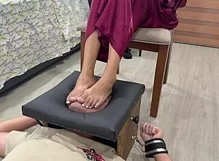 brutal foot domination locks slave in box for humiliation
