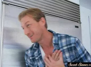 Gorgeous teen feels pleasure in the kitchen