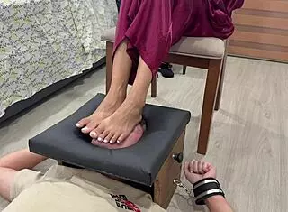 brutal foot domination locks slave in box for humiliation