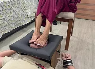 brutal foot domination locks slave in box for humiliation