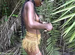 Hot African Native Woman Cooking In The Jungle With Small Waist And Skinny Body