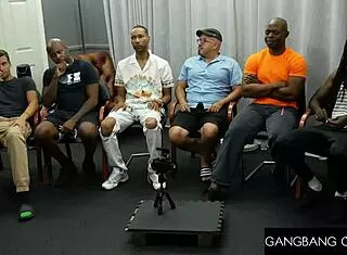 Big tittied blonde in gangbang