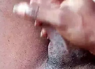 black guy strokes his monster cock solo at home