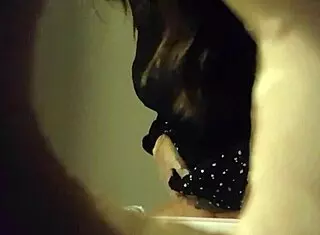 hidden cam captured sexy white panties babe peeing through a wall hole