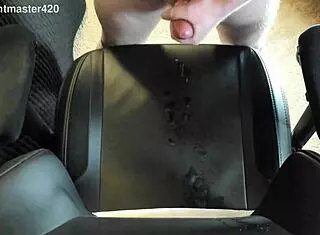 i'm a redhead teen masturbating with a huge cock in the bedroom, massive cummm spray close up.