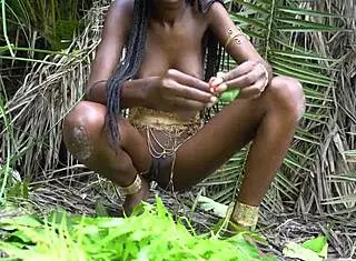 Hot African Native Woman Cooking In The Jungle With Small Waist And Skinny Body