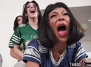 on game day, three shemales were fucking each other