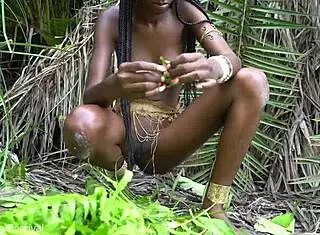 Hot African Native Woman Cooking In The Jungle With Small Waist And Skinny Body