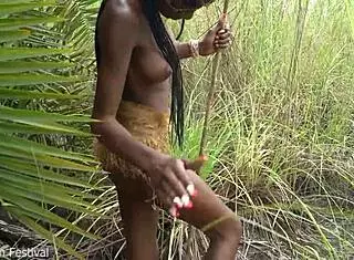 Hot African Native Woman Cooking In The Jungle With Small Waist And Skinny Body