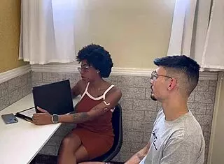 black secretary accepts big white cock as payment