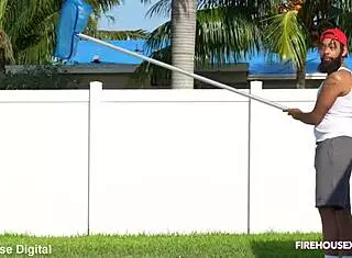 New pool boy rides monster cock lucky day