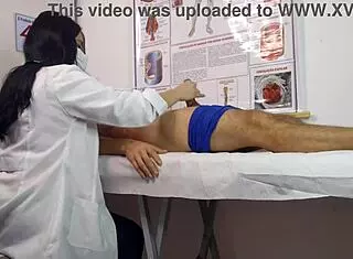 Dick rises in front of cute nurse