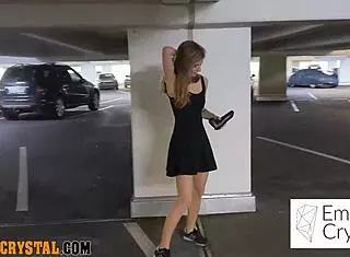 Teen 18+ Pornstar Emelie Crystal Gets Horny in Outdoor Garage, Using Dildo on Her Pussy Solo