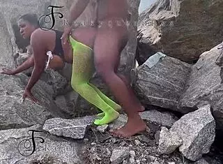 I seduced tourist guard and fucked on rock