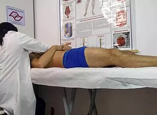 Dick rises in front of cute nurse