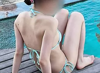 Beautiful Japanese Student in Blue Bikini