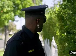 amber moore can't resist man in uniform, deepthroats and licks him.