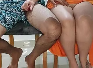 Stepsister gets hot at dinner with stepfathers and keeps going